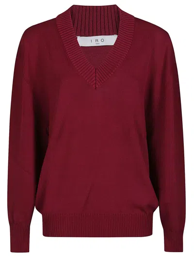 Iro Burgundy Brise V Neck Viscose-blend Sweater In Red