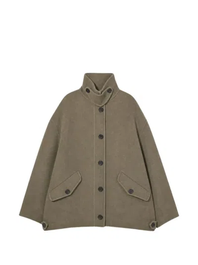 Iro Button-up High-neck Coat In Green