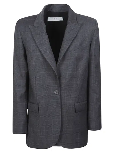 Iro Calu Tailored Grey Checkered Blazer In Blue