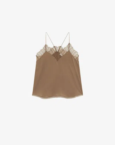 Iro Womens Kak01 Berwyn Lace-trim Silk Camisole Top In Brown