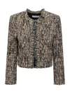Iro Cropped Frayed Edges Long Sleeves Textured Fabric In Brown