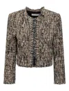 Iro Cropped Frayed Edges Long Sleeves Textured Fabric In Brown
