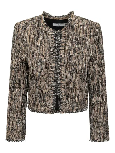 Iro Carlia Frayed-edge Tweed Jacket In Brown
