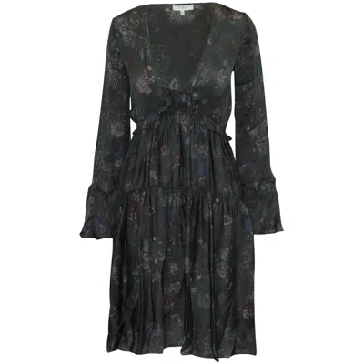 Iro 'ciclone' Tiered Floral Long-sleeved Dress In Black Silk