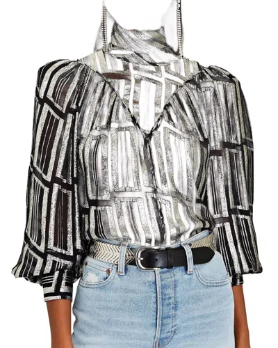 Iro Claireta Lam√â Metallic Blouse In Black/silver In Multi