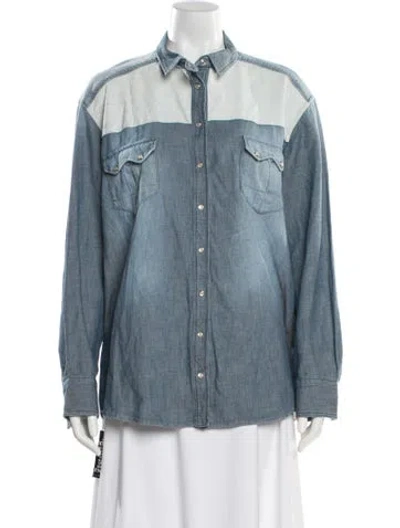 Pre-owned Iro Colorblock Pattern Long Sleeve Button-up Top In Blue
