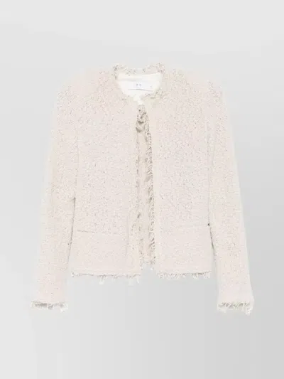 Iro Cotton Jacket With Frayed Edges And Textured Fabric In Neutral