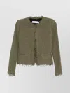 Iro Cotton Jacket With Frayed Edges And Tweed Texture In Green