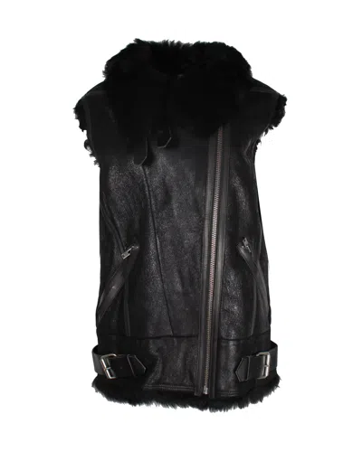 Iro Courtney Fur Lined Vest In Black Leather