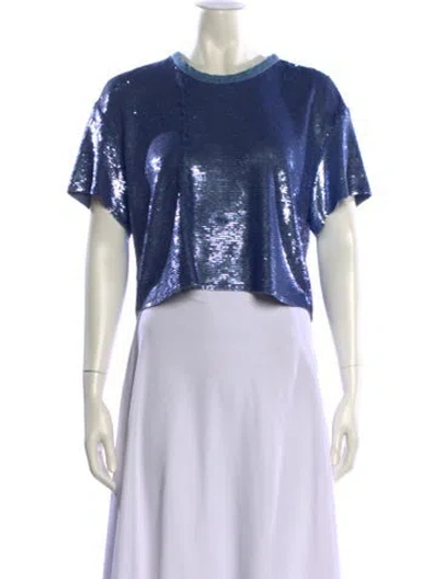 Pre-owned Iro Crew Neck Short Sleeve Crop Top In Blue