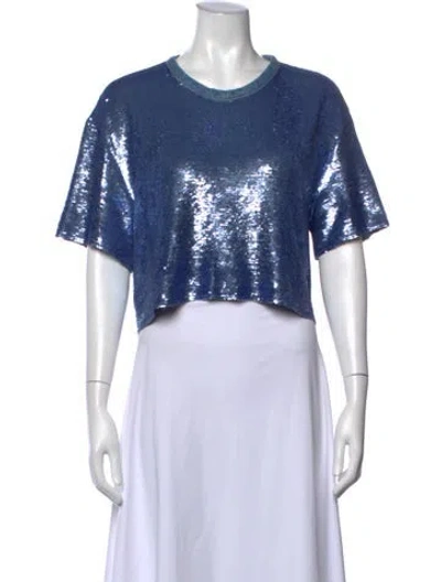 Pre-owned Iro Crew Neck Short Sleeve Crop Top In Blue
