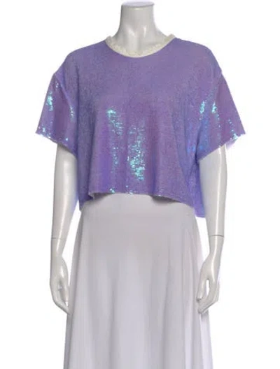 Pre-owned Iro Crew Neck Short Sleeve Crop Top In Purple