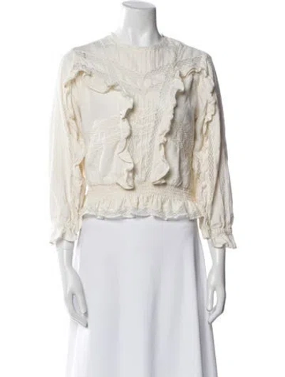 Pre-owned Iro Crew Neck Three-quarter Sleeve Crop Top In White