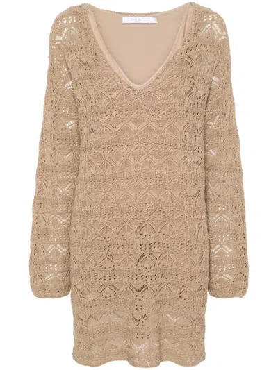 Iro Lizami Crochet-knit Mini Dress In Brown