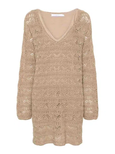 Iro Crochet Cotton Short Dress In Brown