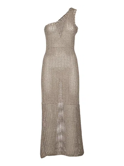 Iro Crochet Knit One-strap Dress In Metallic Grey