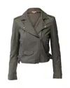 Iro Cropped Moto Jacket In Grey Lambskin Leather In Grey