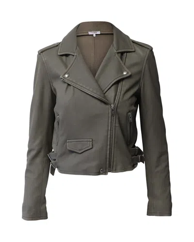Iro Cropped Moto Jacket In Grey Lambskin Leather In Green