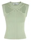 Iro Cut-out Neckline Sleeveless Top With Woven Crossover Detail In Green