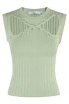 Iro Cut-out Neckline Sleeveless Top With Woven Crossover Detail In Green