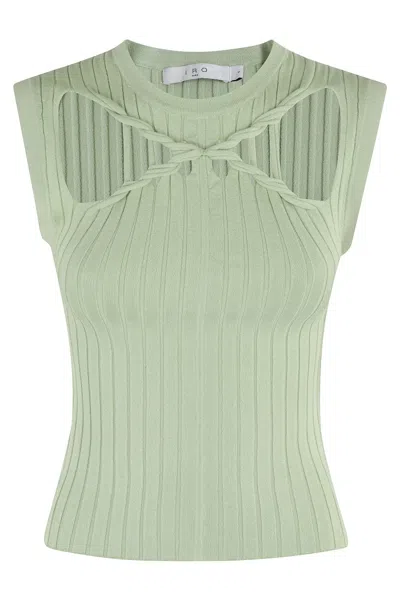 Iro Cut-out Neckline Sleeveless Top With Woven Crossover Detail In Green
