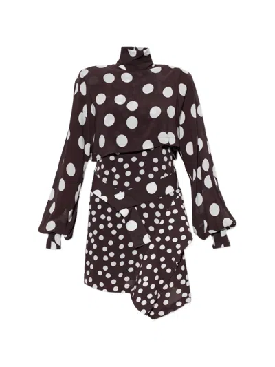 Iro Damelia Polka-dot Asymmetric Mini Dress In Brown