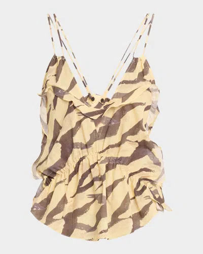 Iro Dariah Printed Ruffle Top In Gold