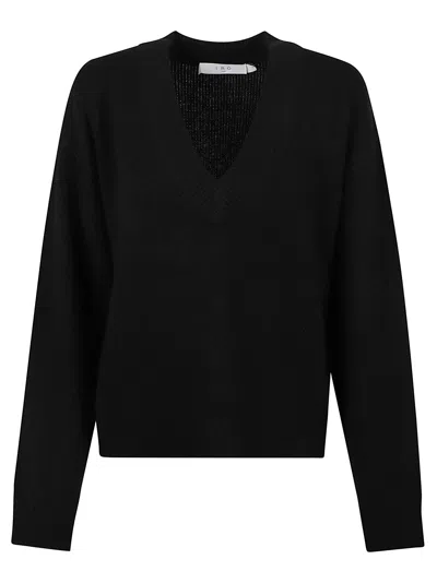 Iro Deep V-neck Knit Sweater With Ribbed Detailing In Black