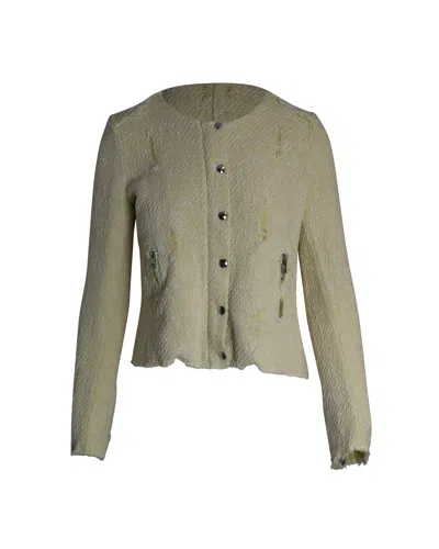 Iro Distressed Evening Tweed Jacket In Yellow Cotton In Green