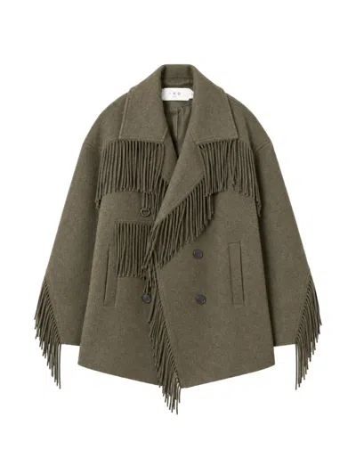 Iro Drifter Fringe-trimmed Jacket In Green