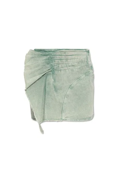 Iro Ruffle Washed Denim Mini Skirt In Green