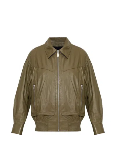 Iro Long-sleeved Leather Jacket In Green