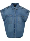 Iro Denim Cotton Overshirt Cap Sleeves In Blue