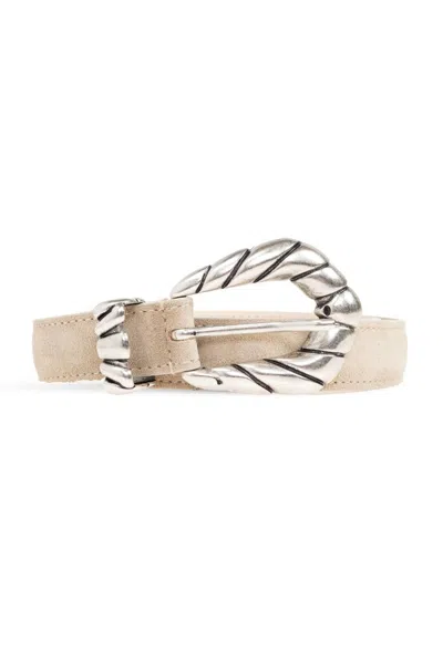 Iro Embella Sculpted-buckle Suede Belt In Beige