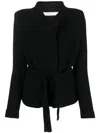Iro Embossed-finish Belted Jacket In Black