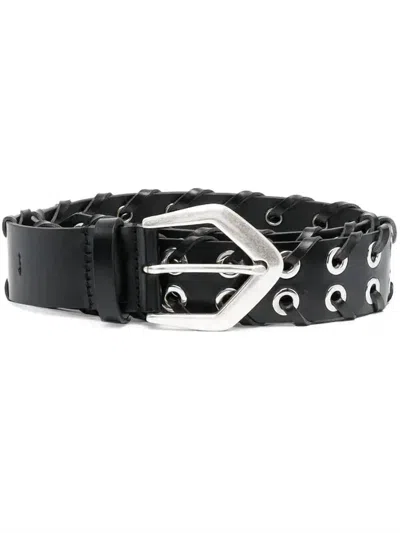 Iro Eyelet-detailed Leather Belt - Size 65 In Black/silver