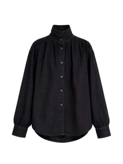 Iro Fenyra Gathered Denim Jacket In Black