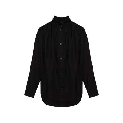 Iro Fenyra High-neck Gathered Denim Shirt In Black