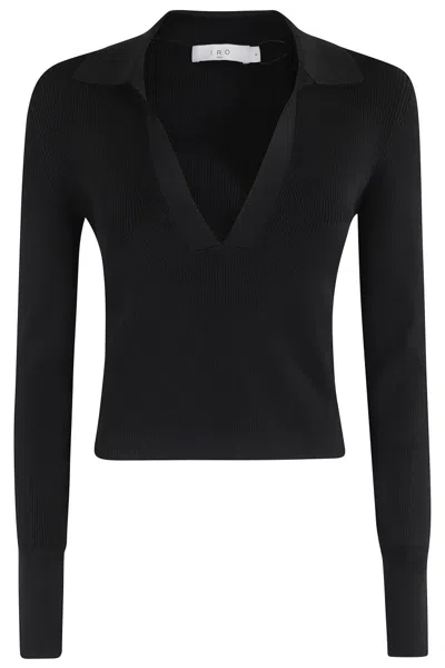 Iro Fitted Long-sleeve Top With Deep V-neckline In Black