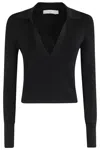 Iro Fitted Long-sleeve Top With Deep V-neckline In Black
