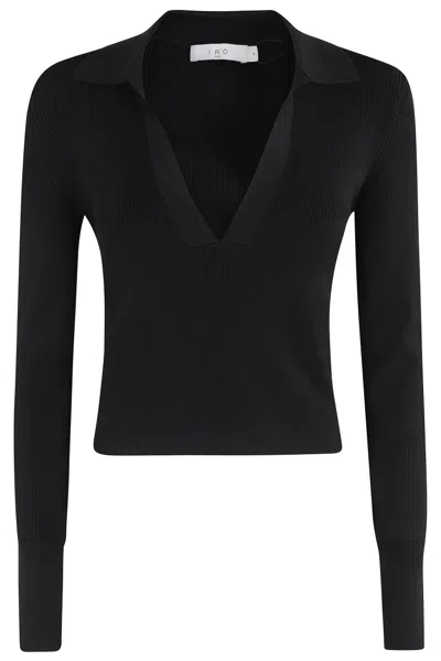 IRO IRO FITTED LONG-SLEEVE TOP WITH DEEP V-NECKLINE