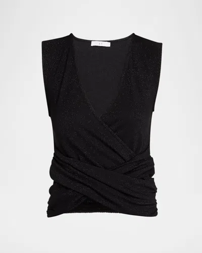 Iro Fizou Sparkly Sleeveless Top In Black/silver