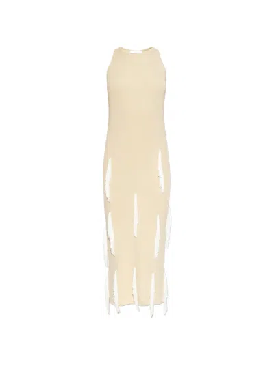 Iro Fleur Fringe Cutout Midi Dress In Brown