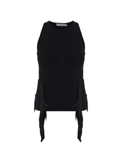 Iro Flocon Fringe Ribbed Top In Black