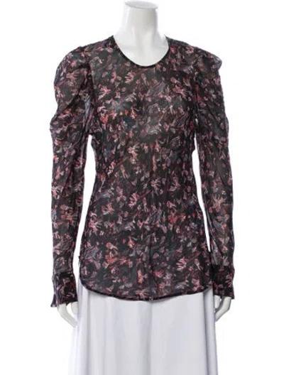 Pre-owned Iro Floral Print Crew Neck Blouse In Black