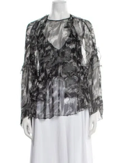 Pre-owned Iro Floral Print Crew Neck Blouse In Black