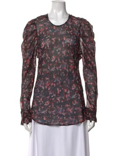 Pre-owned Iro Floral Print Crew Neck Blouse In Black/red