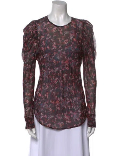 Pre-owned Iro Floral Print Crew Neck Top In Black