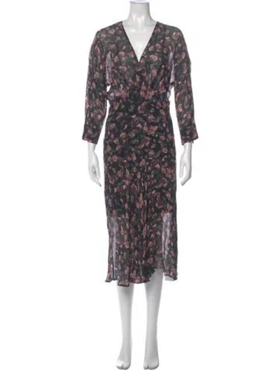 Pre-owned Iro Floral Print Midi Length Dress In Black