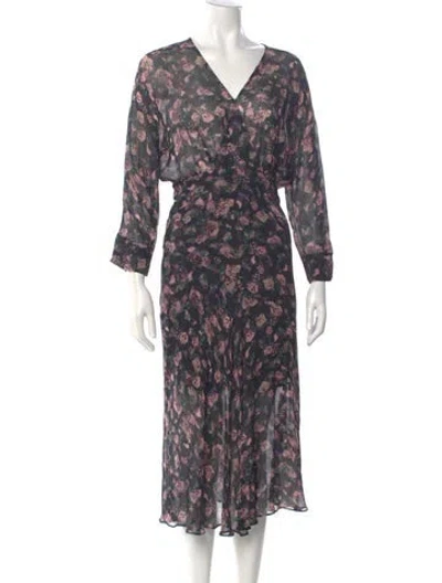 Pre-owned Iro Floral Print Midi Length Dress In Black